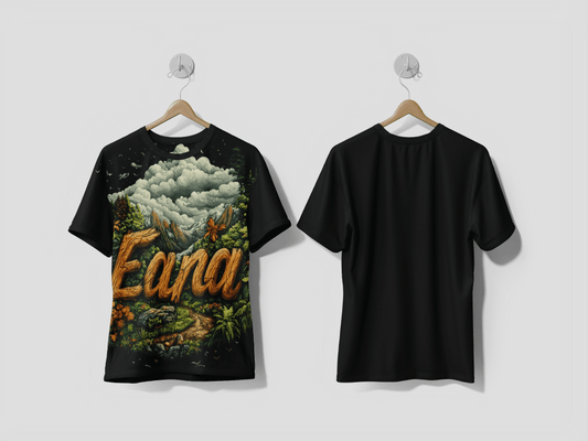Next Print Nature themed illustration featuring mountains and greenery design Printed T-shirt - Next Print