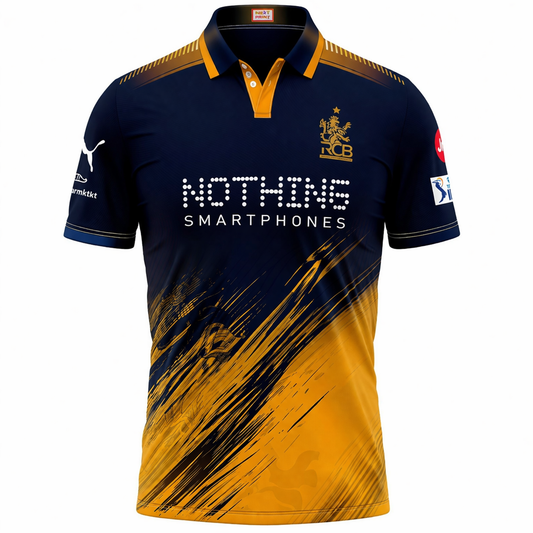Next Print Navy Gold Cricket Jersey RCB Style – Custom Name & Number Sublimation Sports T-Shirt India