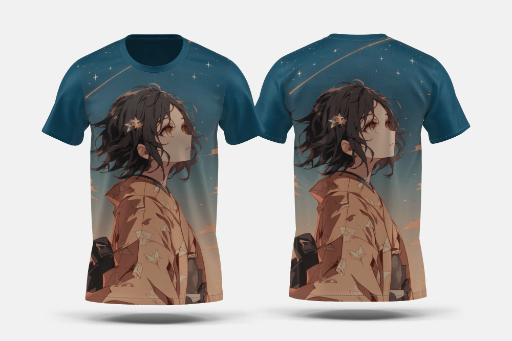 Next Print Portrait of anime character with stars Printed t-shirt - Next Print