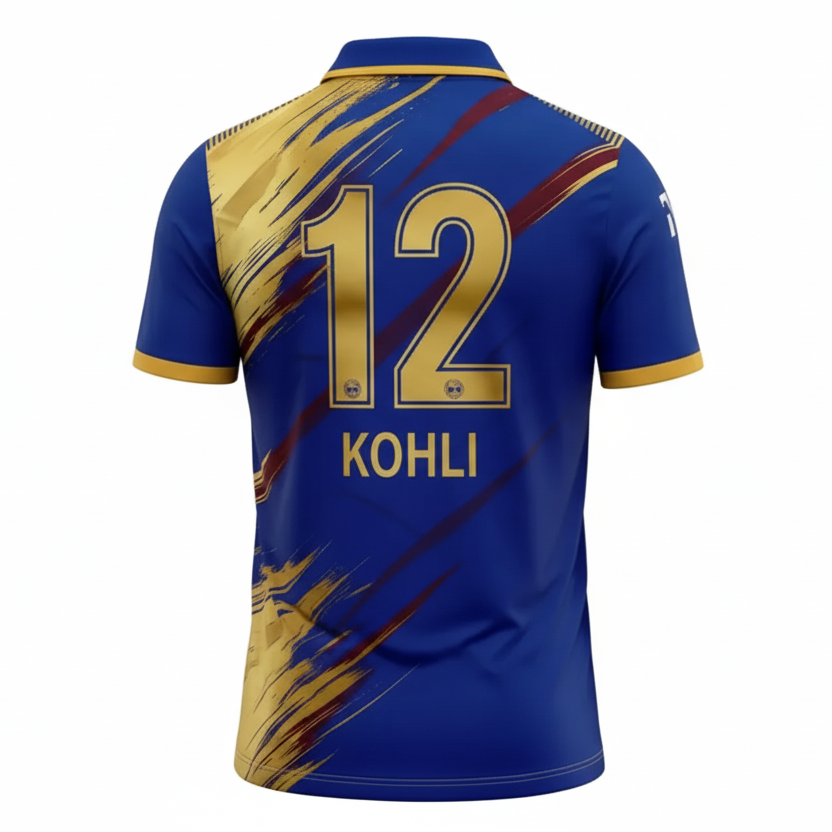 Next Print RCB Blue Gold Lion Cricket Jersey Custom Sublimation Team Sports Shirt