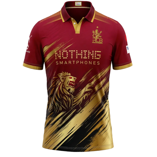 Next Print RCB Red Gold Lion Cricket Jersey Custom Player Edition Premium Sportswear