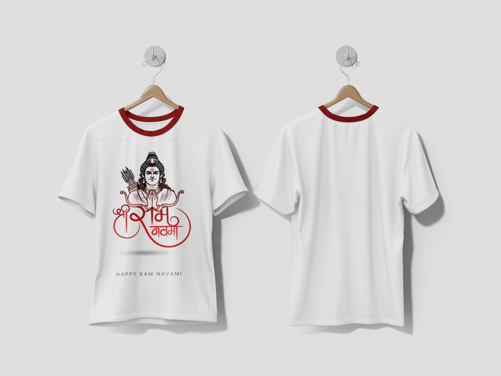 NEXT PRINT Shree Ram Navami festival greeting with Hindi calligraphy design t-shirt - Next Print