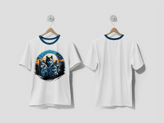 NEXT PRINT There are four wolfs that are sitting together in the wilderness design t-shirt - Next Print