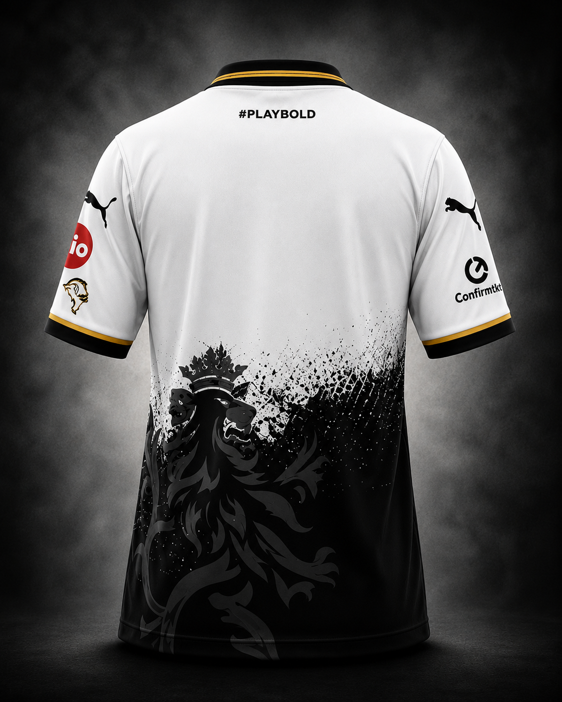 Premium white gold custom fan jersey back view with lion artwork