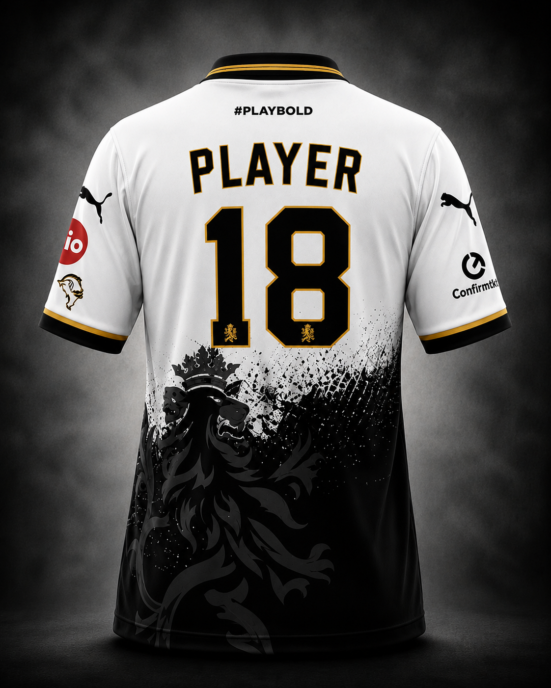 Premium white gold custom fan jersey back view with PLAYER 18 personalized name and number print