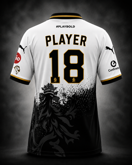 Premium white gold custom fan jersey back view with PLAYER 18 personalized name and number print