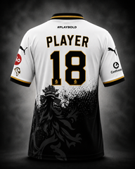 Premium white gold custom fan jersey back view with PLAYER 18 personalized name and number print