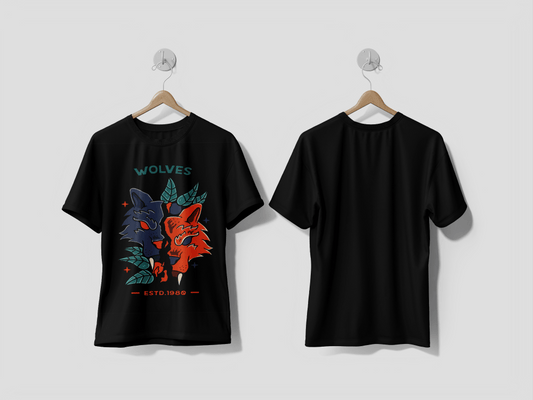 Next Print Wolf With Skull orange illustration for t-shirt Printed T-shirt - Next Print
