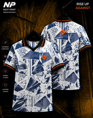 NextPrint premium blue abstract geometric polo sports jersey front and back mockup with custom logo