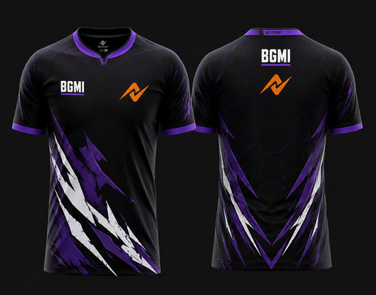 NextPrint BGMI Design 02 Purple Esports Jersey front and back view with premium sublimation print