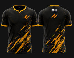 NextPrint BGMI Design 04 Yellow Esports Jersey front and back view with yellow brush stroke graphics