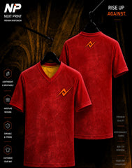 Next Print Crimson Pulse premium red custom sublimation sports jersey front and back mockup