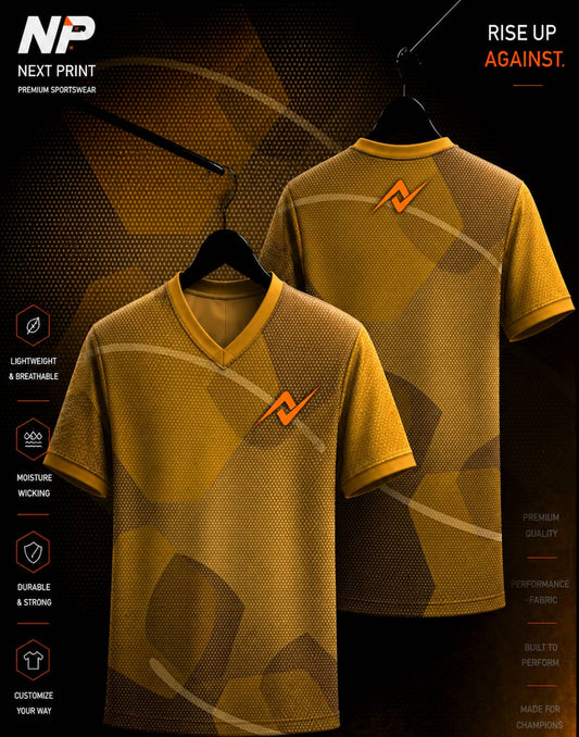 NextPrint Golden Hex Performance V-Neck Custom Sports Jersey Front and Back Mockup