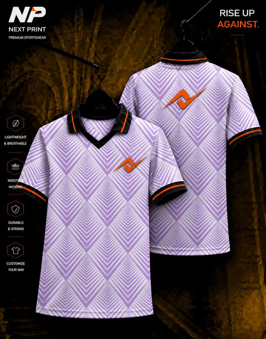 Next Print lavender diamond pattern custom sublimation polo jersey with front and back view for sports teams