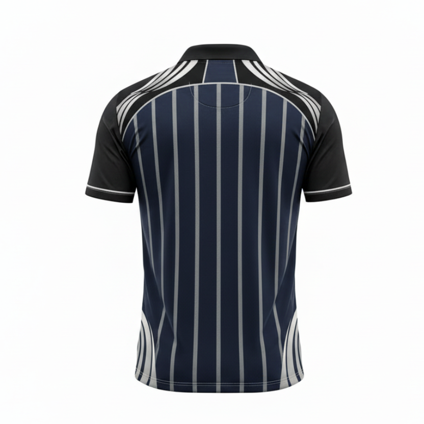 Next Print Navy Blue Striped Custom Cricket Jersey – Personalized Name Number Team Jersey | Premium Sublimation Sports Wear India