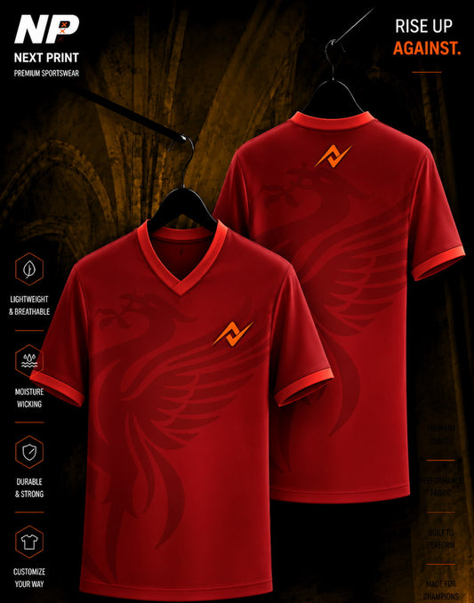 NextPrint Phoenix Shadow Red V-Neck Custom Sports Jersey Front and Back Mockup