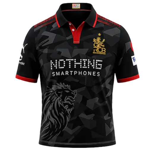 NextPrint RCB Black Camo Red Trim Jersey – Premium Player Version Cricket T-Shirt