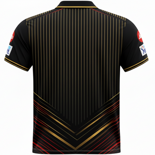 NextPrint RCB Black Gold Pinstripe Jersey – Premium Player Version Cricket T-Shirt