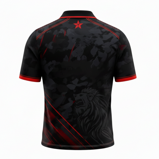 NextPrint RCB Black Red Camo Lion Jersey – Premium Player Version Cricket T-Shirt