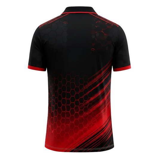 NextPrint RCB Black Red Hexagon Pattern Jersey – Premium Player Version Cricket T-Shirt