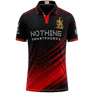 NextPrint RCB Black Red Hexagon Pattern Jersey – Premium Player Version Cricket T-Shirt