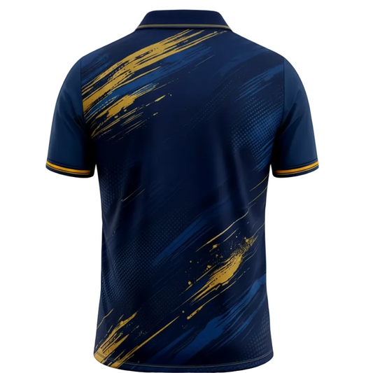 NextPrint RCB Navy Blue Gold Brush Cricket Jersey – Premium Player Version Sports T-Shirt