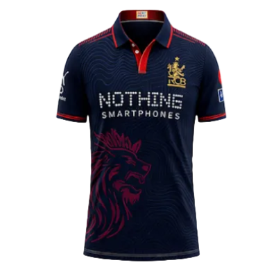 NextPrint RCB Navy Blue Lion Graphic Jersey – Premium Player Version Cricket T-Shirt
