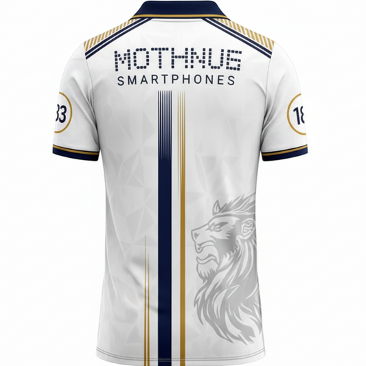 NextPrint RCB White Navy Stripe Lion Jersey – Premium Player Version Cricket T-Shirt