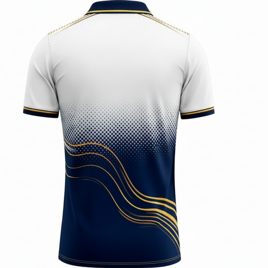 NextPrint RCB White Navy Wave Gradient Jersey – Premium Player Version Cricket T-Shirt