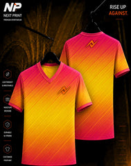 Next Print Velocity Gradient Yellow Pink Premium Sublimation Sports Jersey Front and Back Mockup