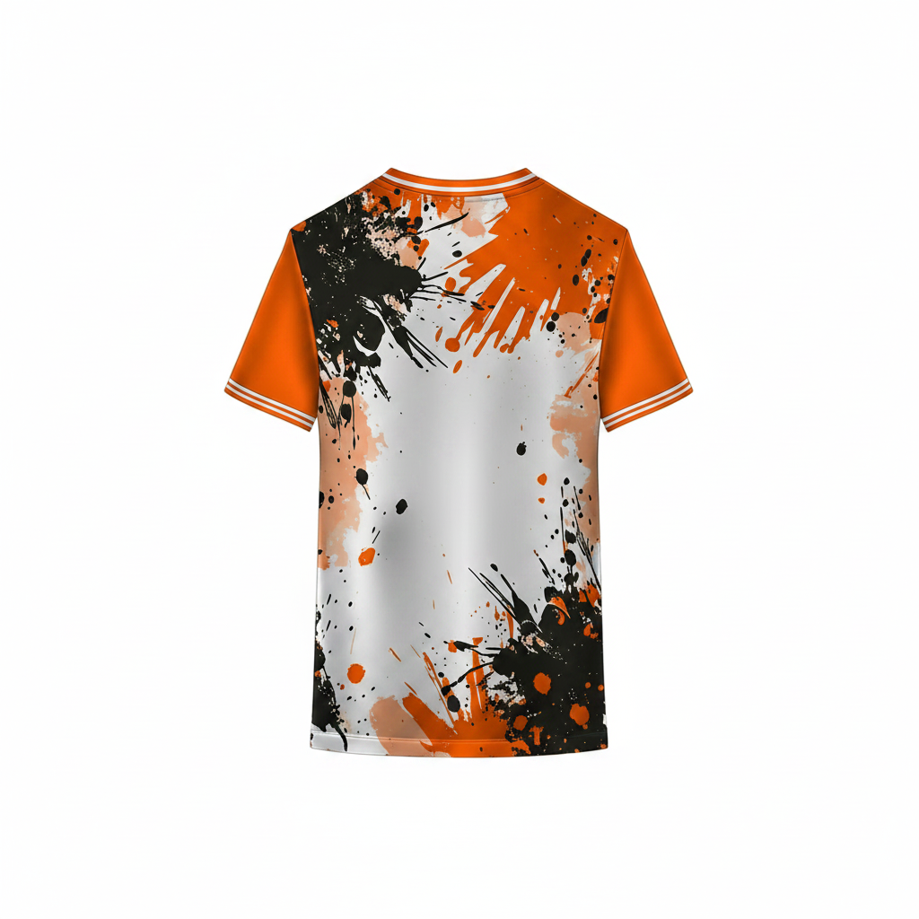 Next print Orange Black Grunge Splatter Jersey – Custom Cricket & Football Sports T-Shirt for Teams | India