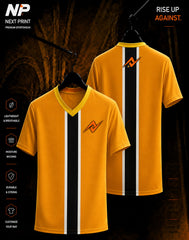 Orange black and white vertical stripe sublimation V-neck sports jersey front and back by Next Print