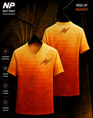 Orange geometric gradient sublimation V-neck sports jersey front and back design by Next Print