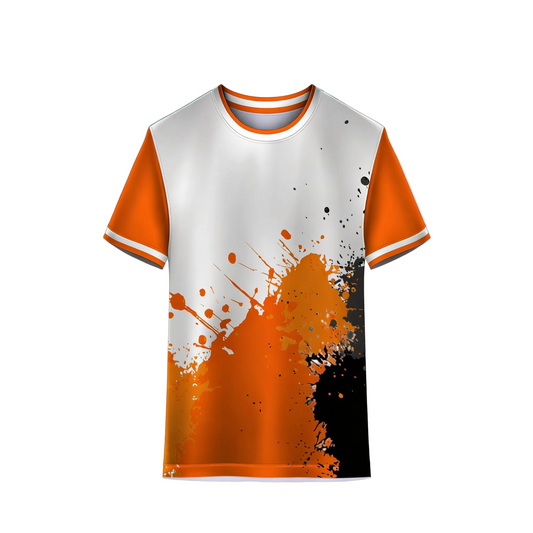 Orange gray custom sports jersey for cricket football team wear with personalized name number printing by NextPrint India