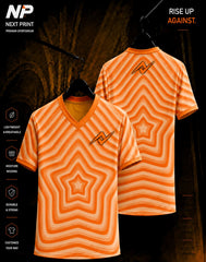 Orange retro star wave sublimation V-neck sports jersey front and back design by Next Print
