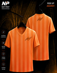 Orange vertical stripe V-neck sublimation sports jersey front and back design by Next Print