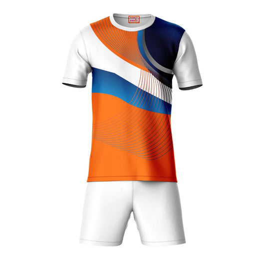 Orange white sports t-shirt with white shorts co-ord set front view