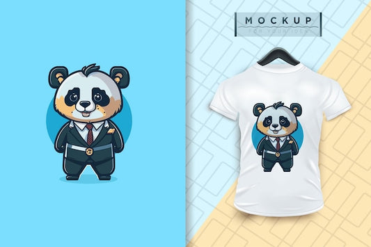 Next Print A Panda wearing a uniform like an office worker and a businessman in flat cartoon character design