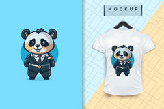 Next Print A Panda wearing a uniform like an office worker and a businessman in flat cartoon character design
