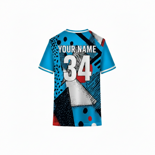 Personalized dry fit football jersey with colourful geometrical pattern and sublimation print from NextPrint