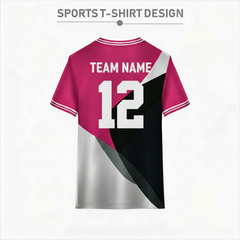 Pink, black, and white sports t-shirt back design with modern diagonal pattern for custom team jersey printing by NextPrint India.