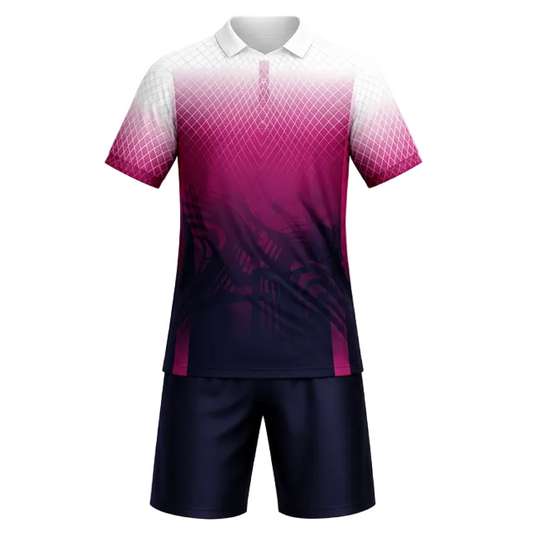 Pink eclipse sports jersey with navy shorts front view