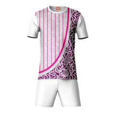 Pink pattern sports t-shirt with white shorts coord set front view for men