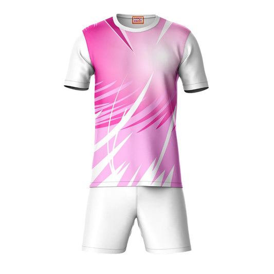 Pink sports t-shirt with white shorts co-ord set front view