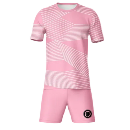 Pink stride sports jersey with matching shorts front view
