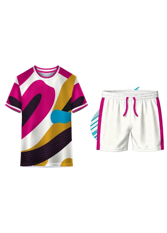 Custom sublimation jersey pink white with matching shorts for cricket football teams
