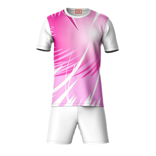 Pink white sports t-shirt with white shorts co-ord set front view