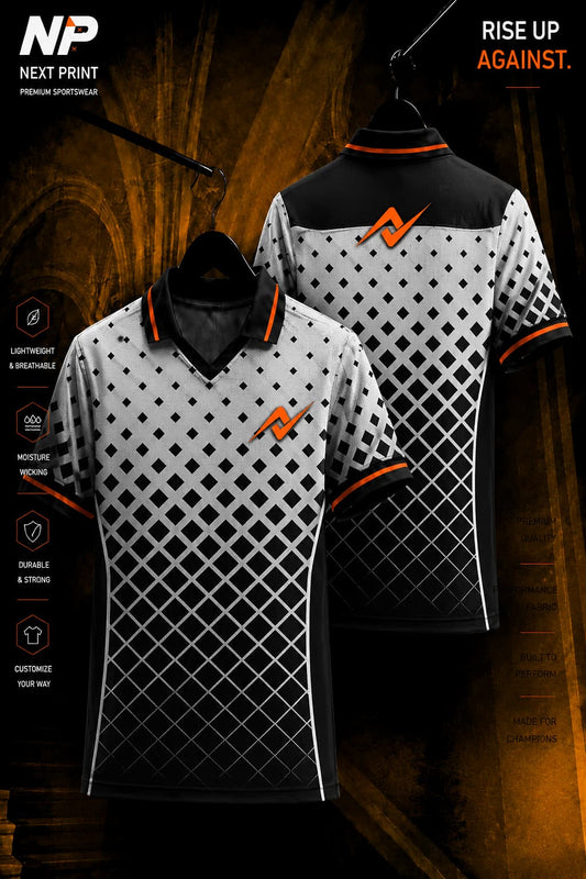 Premium black white gradient diamond sublimation polo sports jersey with custom logo by Next Print