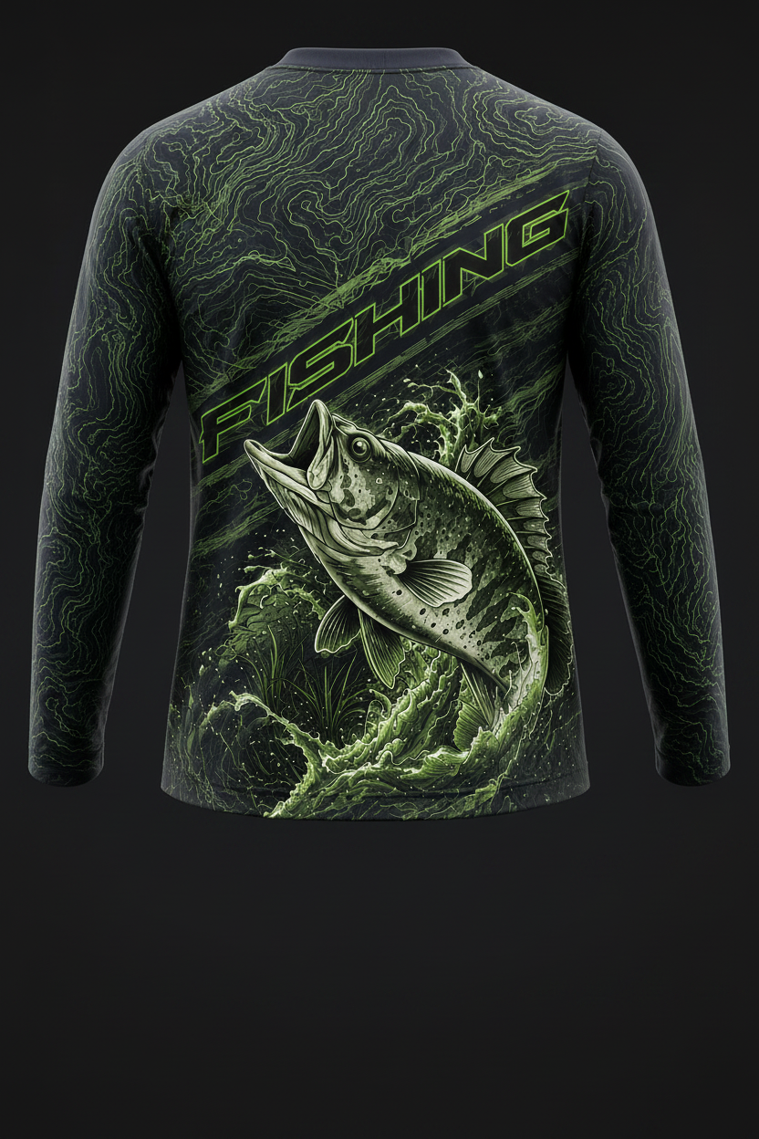 Premium Fishing Performance Shirt for Men – UV 50+ Long Sleeve Tactical Angler Jersey with Fish Splash Graphic