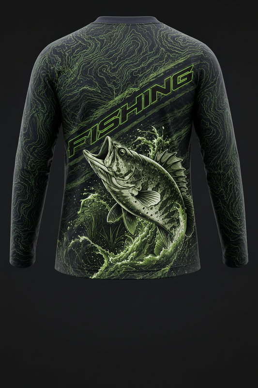 Premium Fishing Performance Shirt for Men – UV 50+ Long Sleeve Tactical Angler Jersey with Fish Splash Graphic